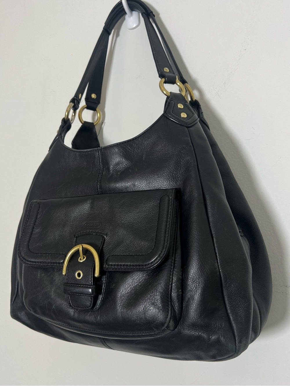 Coach Campbell Black Leather Hobo Shoulder Bag Large Buckle Gold Hardware - Picture 2 of 15